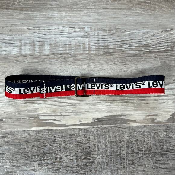 Levi’s Red White Blue Logo Web Belt Vintage Y2K Kid Size 29.5” - Picture 3 of 4
